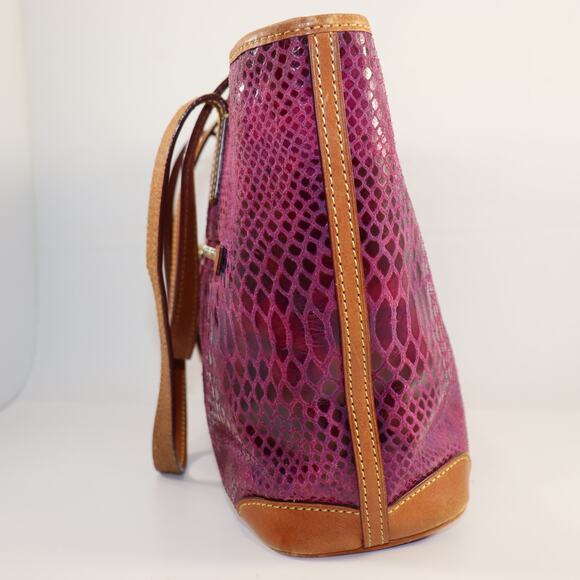 Dooney & Bourke Purple Snake Embossed Leather Tote Bag with Red Interior - Picture 4 of 11